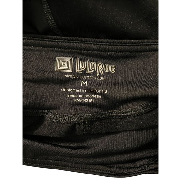 Lularoe Black Yoga Leggings pants Black Peacock Feather strips outside leg Size - Picture 4 of 4